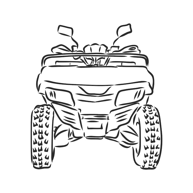 Hand drawn sketch of quad bike in black isolated on white background