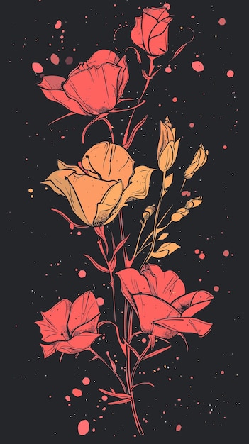 Hand drawn sketch of rose flowers on black background Vector illustration