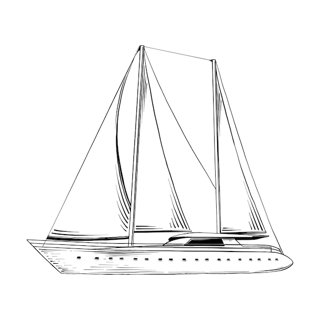 Hand drawn sketch of sea ship in black