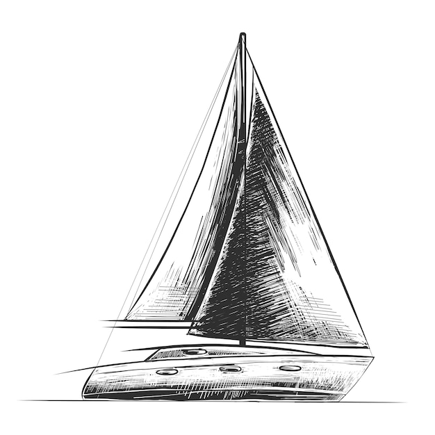 Hand drawn sketch of sea ship in monochrome