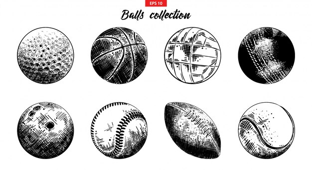 Vector hand drawn sketch set of sport balls 