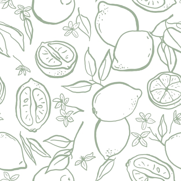 Hand drawn sketch style lemons seamless pattern Tropical summer print for textile packaging