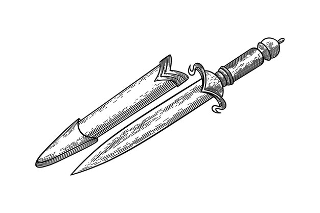 Vector hand drawn sketch style medieval weapon