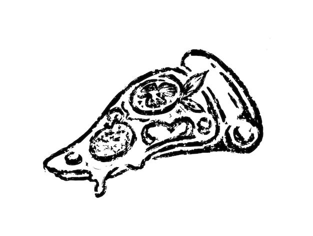 Hand drawn sketch style pizza slice Pepperoni pizza with salami tomato mushroom slices