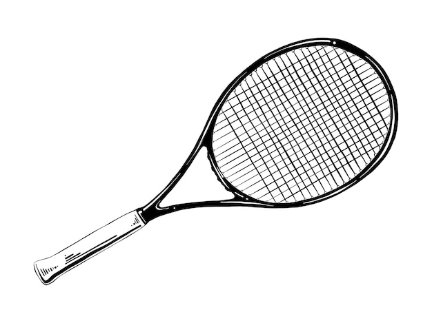 Hand drawn sketch of tennis racket in black 