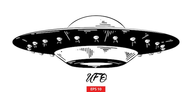 Hand drawn sketch of ufo in black 