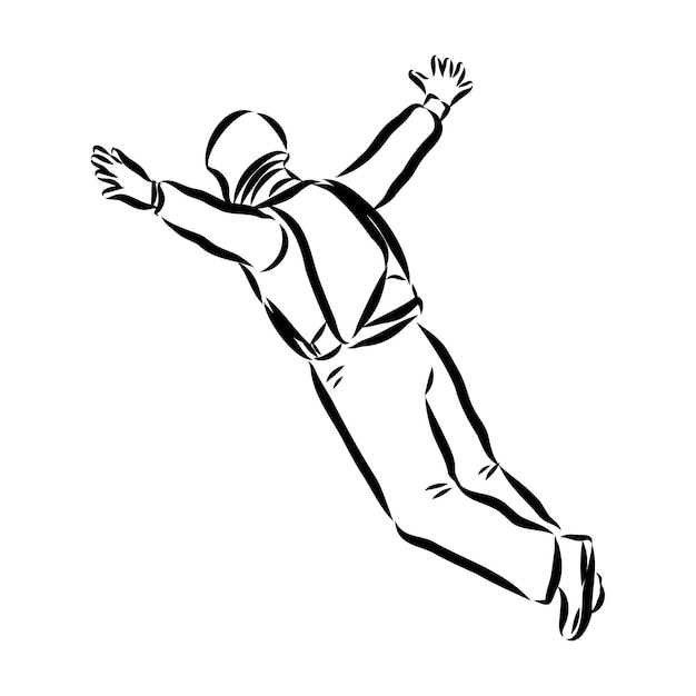 Vector hand drawn sketch of wingsuit in black isolated on white background