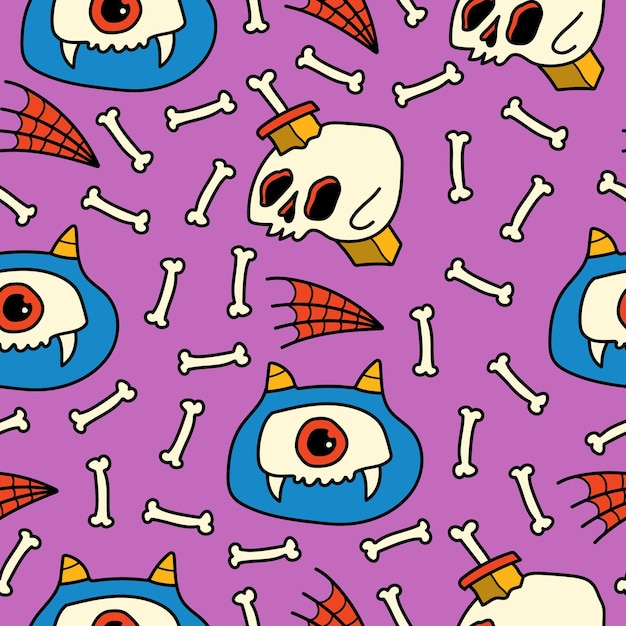 hand drawn skull doodle cartoon pattern design