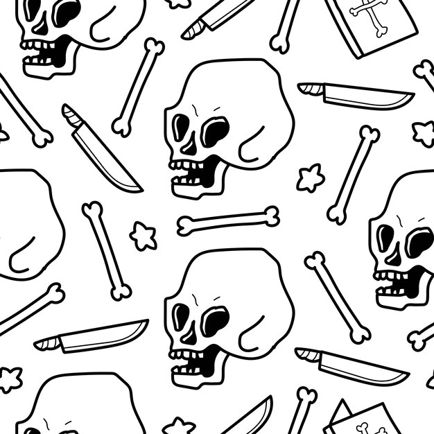 hand drawn skull doodle cartoon pattern design