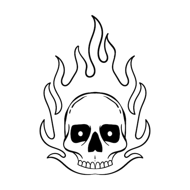 hand drawn skull fire doodle illustration for tattoo stickers etc premium vector