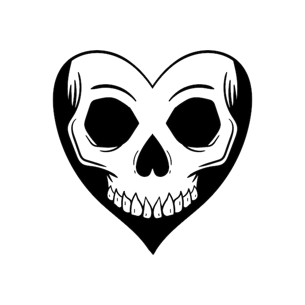 hand drawn skull love heart vintage doodle illustration for tattoo stickers poster etc