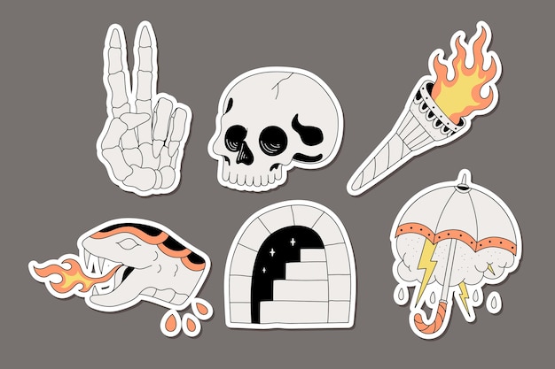 hand drawn skull old school sticker illustration design