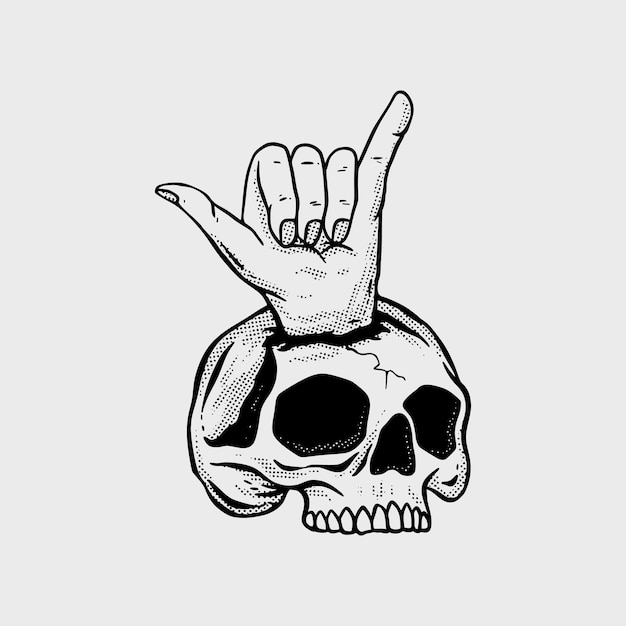 hand drawn skull with hand illustration for tshirt jacket hoodie can be used for stickers etc