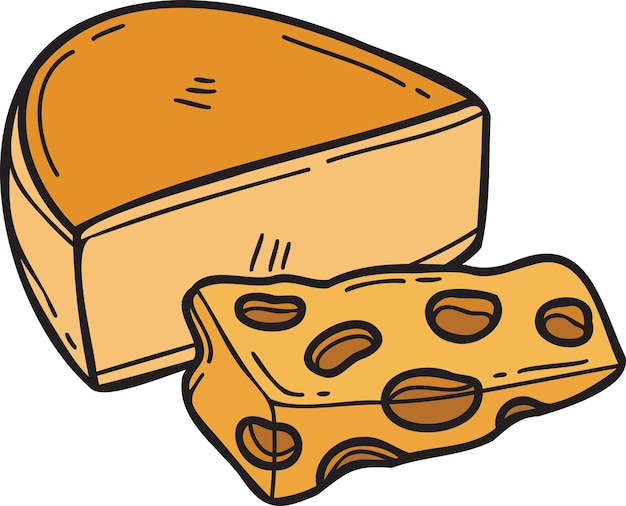 Hand Drawn sliced cheese illustration in doodle style