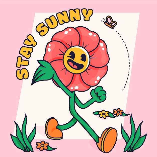 Hand drawn smiley face flower illustration