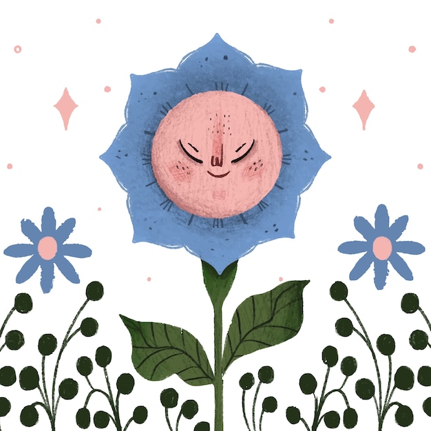 Hand drawn smiley face flower illustration