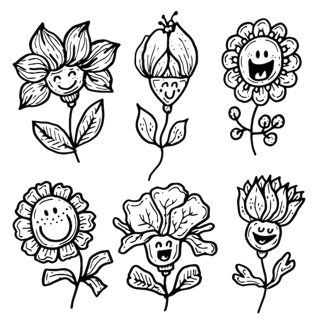 Hand drawn smiley face flower illustration