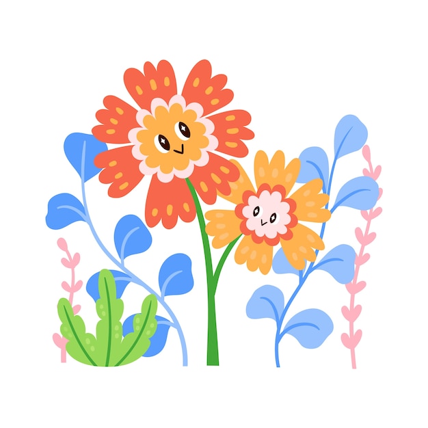 Hand drawn smiley face flowers illustration