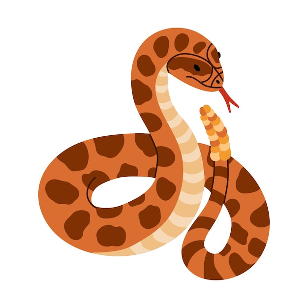 Hand drawn snake with rattle clipart Jungle or zoo rattlesnake standing in action with tongue out