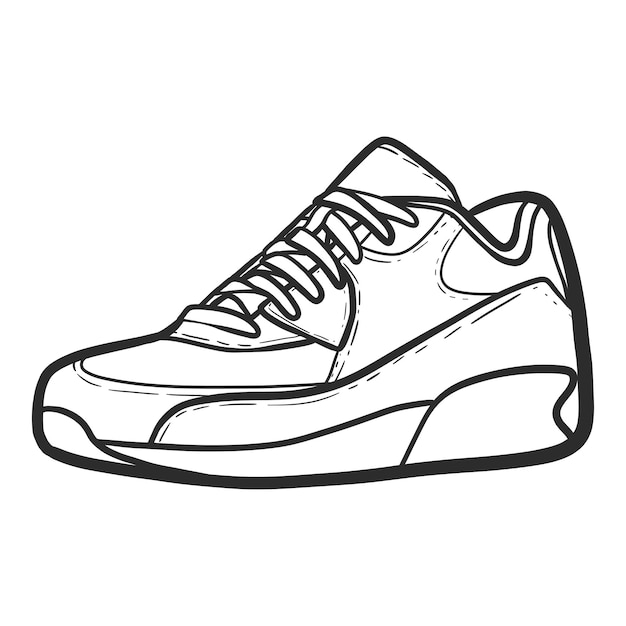 Hand Drawn  sneaker outline. drawing vector, black line sneaker. vector Illustration.