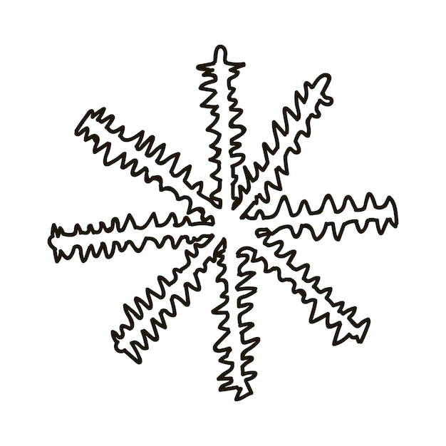 Hand drawn snowflake in doodle style Christmas winter sign cozy clipart Vector illustration with doodle outline isolated on background Can be used for paper craft fabric sticker scrap element