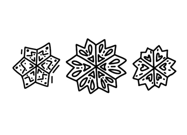 Hand drawn snowflakes icons set on white background for decoration design Doodle vector illustration Winter elements for Christmas and New Year