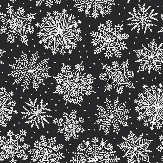 Hand drawn snowflakes. Seamless pattern.