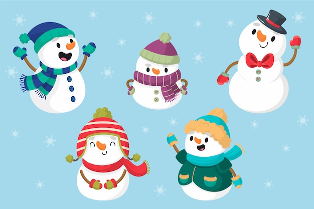 Hand drawn snowman character collection