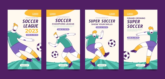 Vector hand drawn soccer instagram stories template