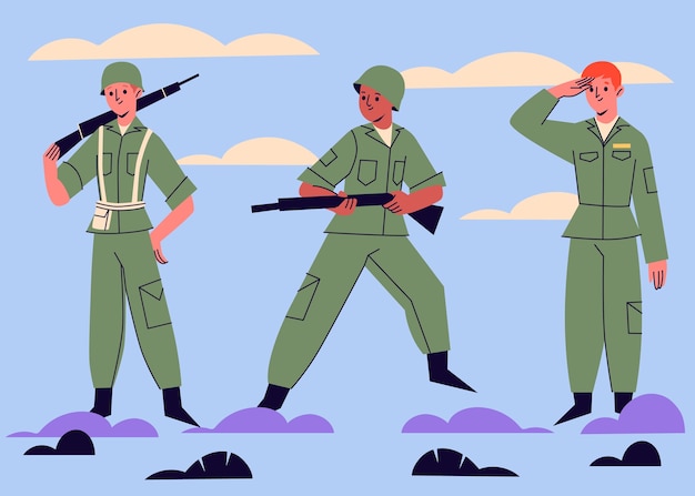 Vector hand drawn soldier characters illustration