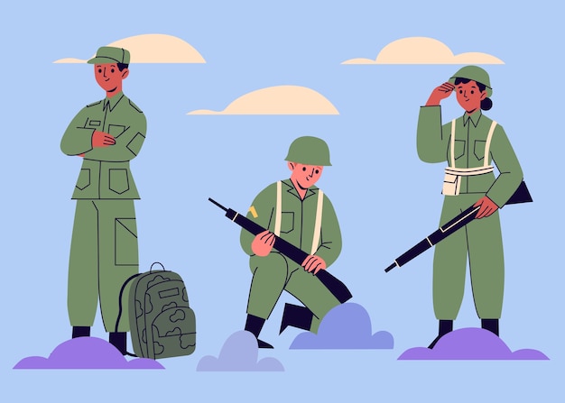 Vector hand drawn soldier characters illustration