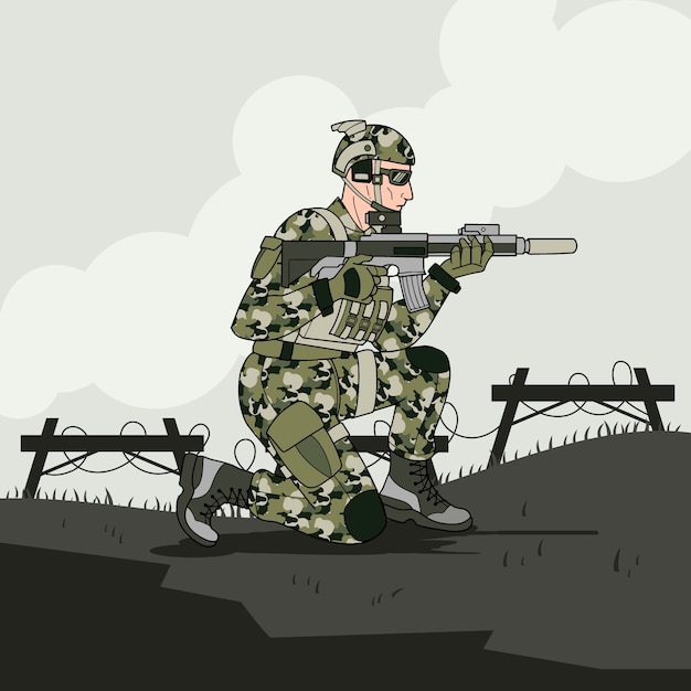 Hand drawn soldier at war illustration