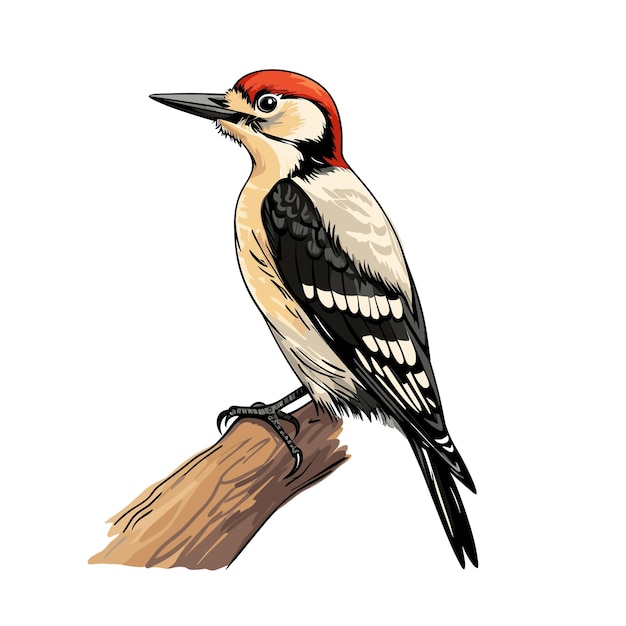 Hand Drawn Solid Color Woodpecker Bird Illustration