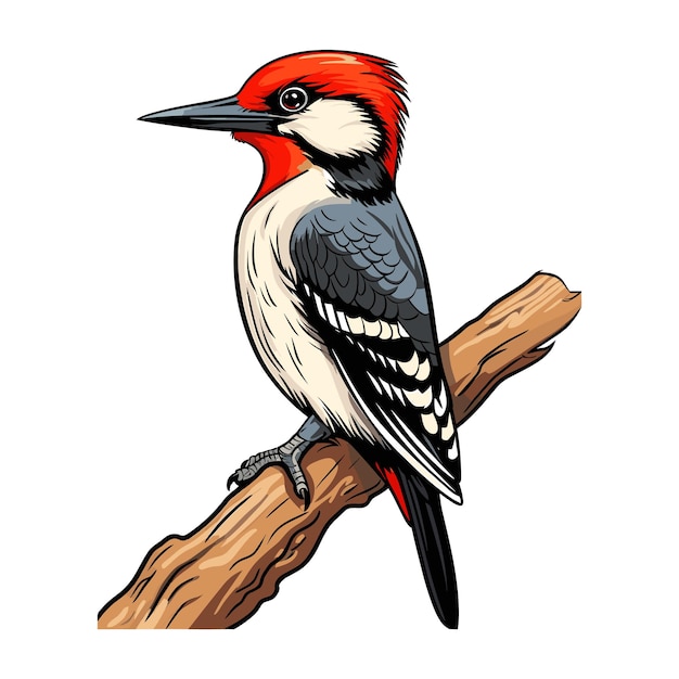 Hand Drawn Solid Color Woodpecker Bird Illustration