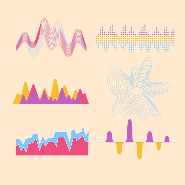 Vector hand drawn sound waves collection illustration