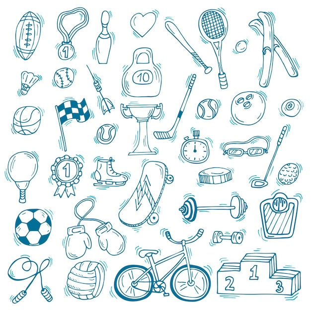 Hand drawn sport icon set Fitness and sport Healthy lifestyle