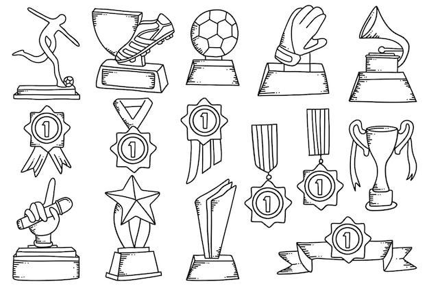 Hand drawn sports trophy collection doodles