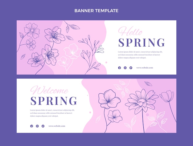 Hand drawn spring horizontal banners set