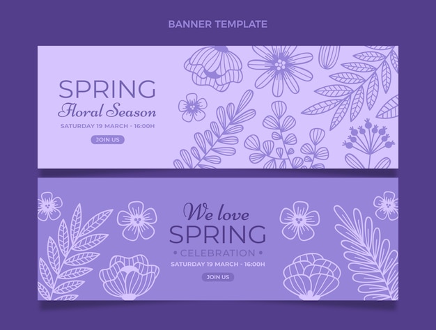 Hand drawn spring horizontal banners set