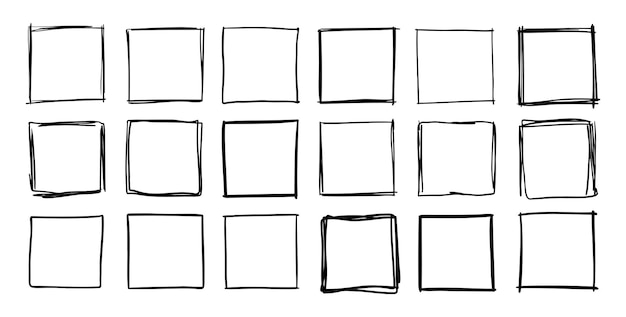 Vector hand drawn square frames doodle line square frame vector borders grunge template set vector