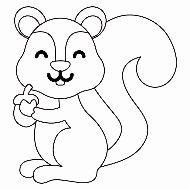 Hand drawn squirrel in doodle style sketch. line art and color. kids education