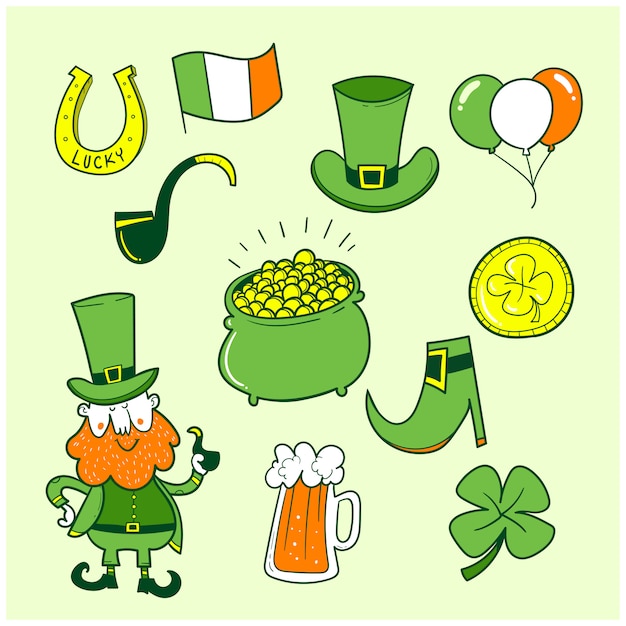 Hand drawn St. Patrick doodle set