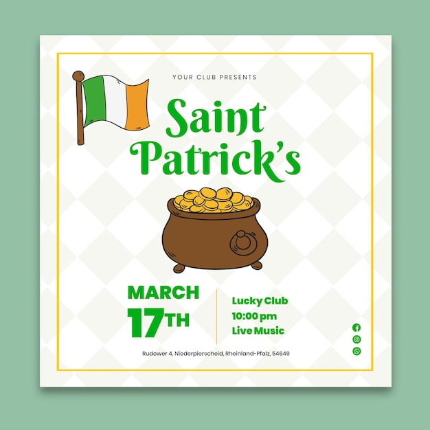 Hand-drawn st. patrick's day square flyer  template