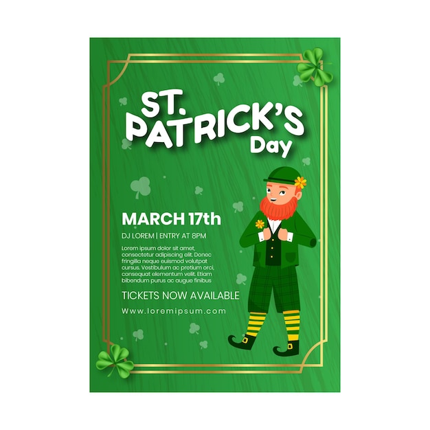 Hand-drawn st. patrick's day vertical flyer template with man and coins