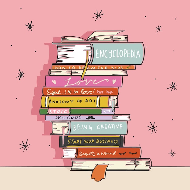 Hand drawn stack of books illustration