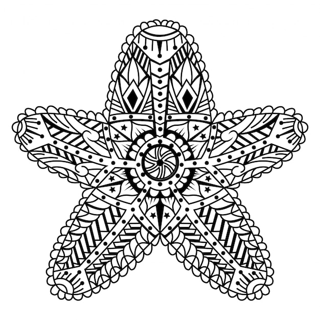 Vector hand drawn of star fish in zentangle style