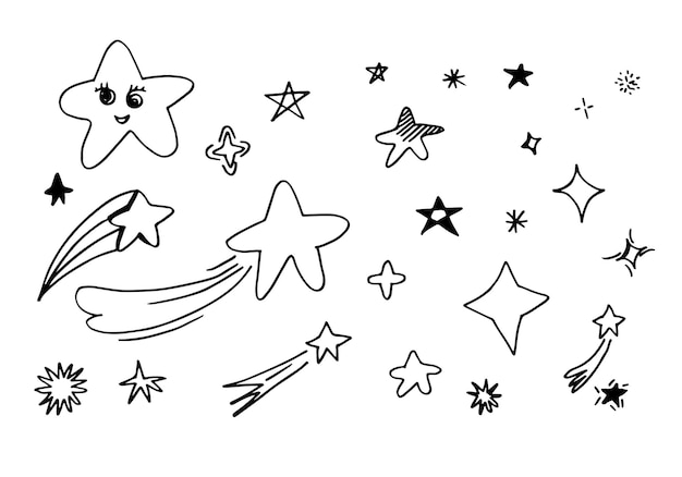 Hand drawn stars set Star doodles collection on white background