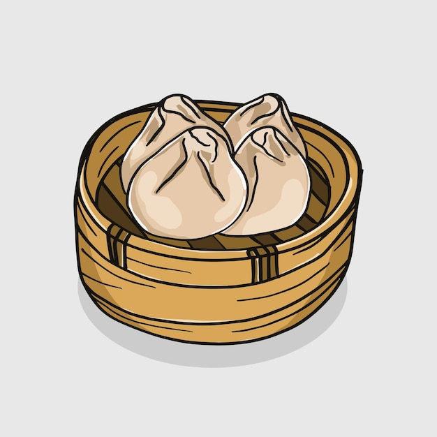 Hand drawn steamed bun dumpling, dimsum illustration