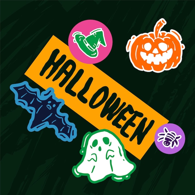 Hand drawn of Sticker set for Halloween Day.