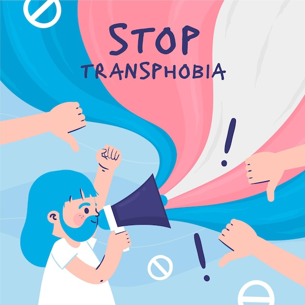 Hand drawn stop transphobia message illustrated